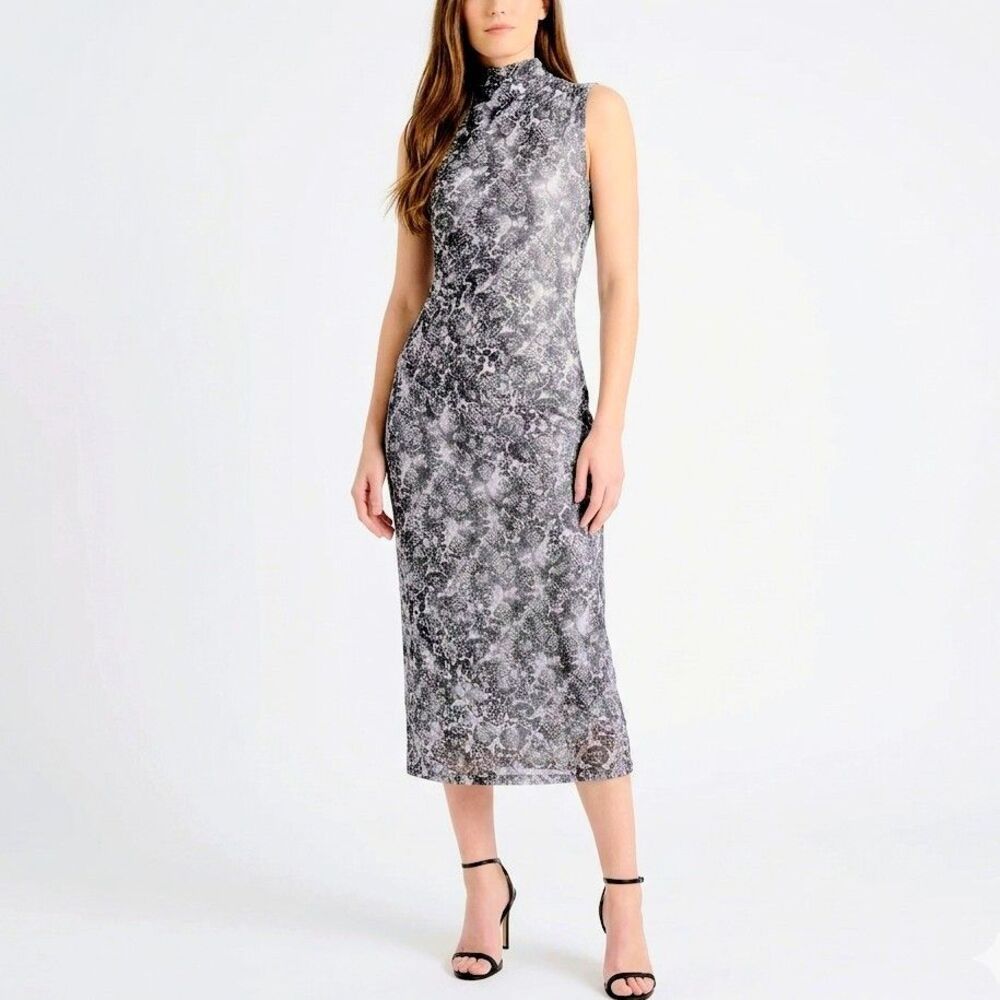 BETSEY JOHNSON Dress Sleeveless Midi Black/White Floral Ruched Women XXS NEW NWT